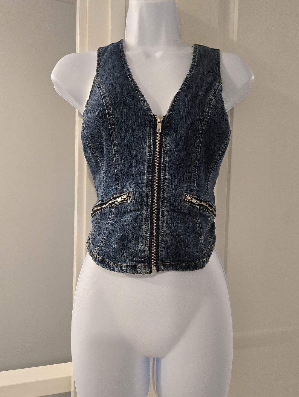 Guess Blue Denim Zip Vest XS
